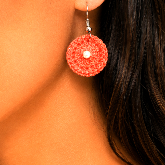 Handmade Crochet Flower Earrings Plain in Multicolour