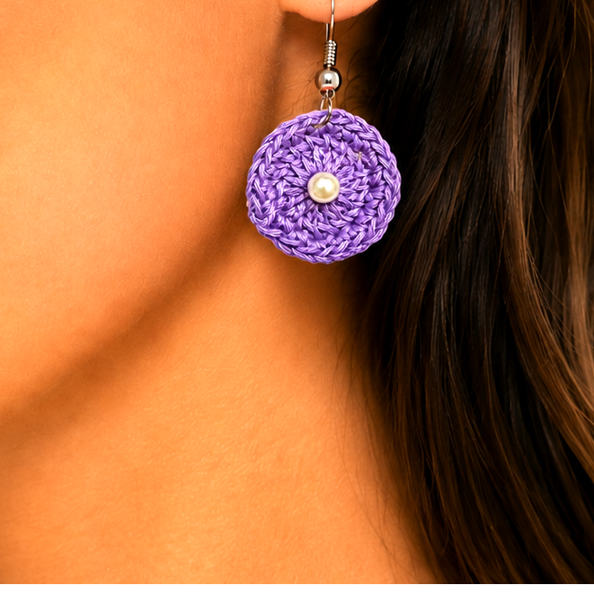 Handmade Crochet Flower Earrings Plain in Multicolour