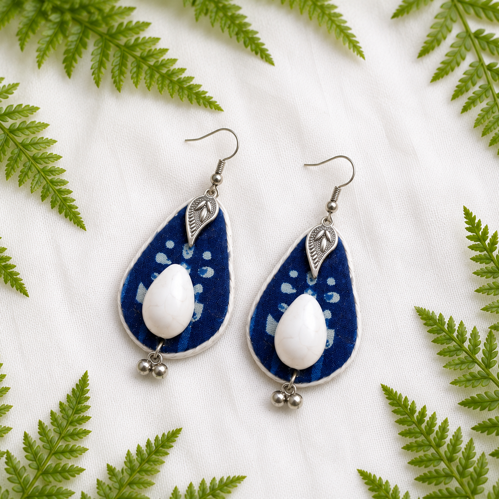 Handmade Indigo Fabric Earrings