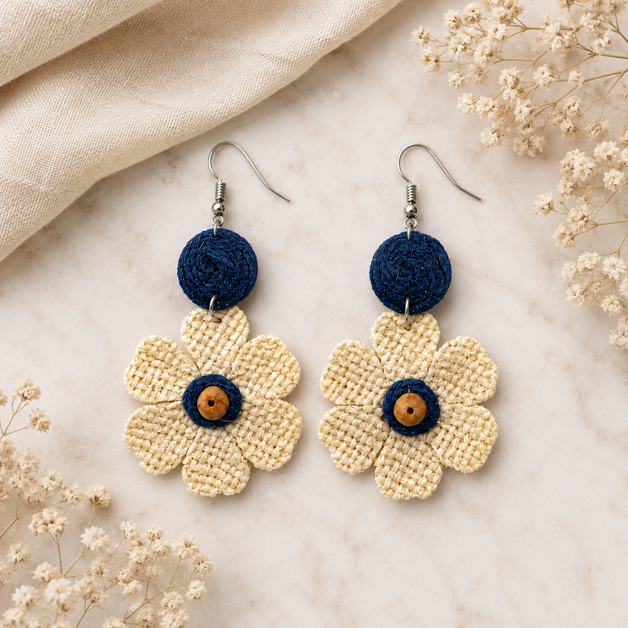 Boho Jute Flower Earrings