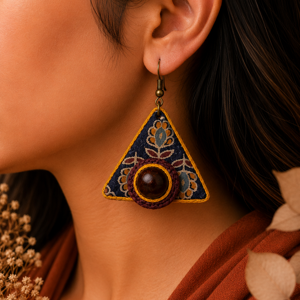 Handmade Fabric Earrings (Triangle shape)