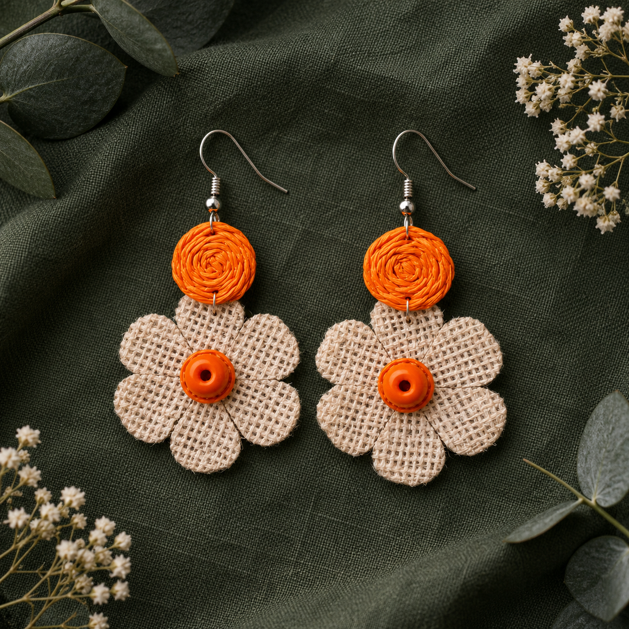 Boho Jute Flower Earrings