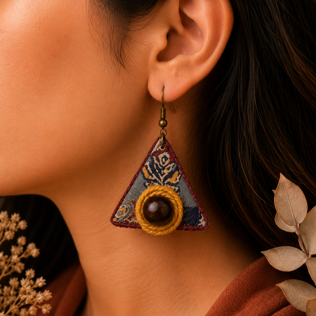 Handmade Fabric Earrings (Triangle shape)