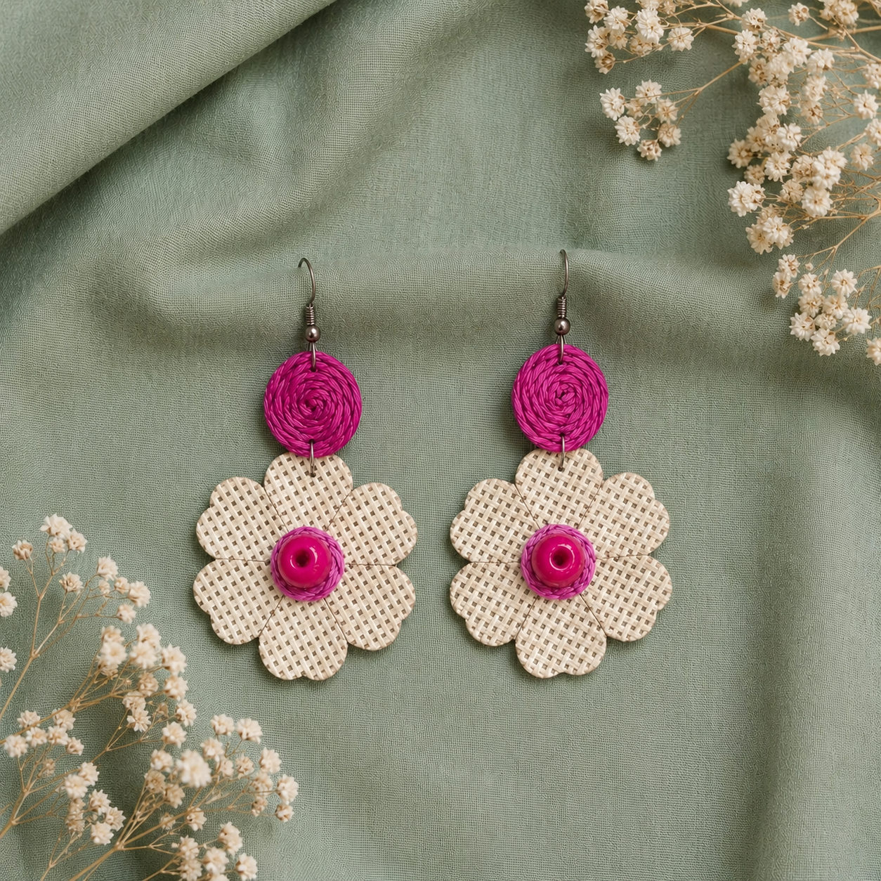 Boho Jute Flower Earrings