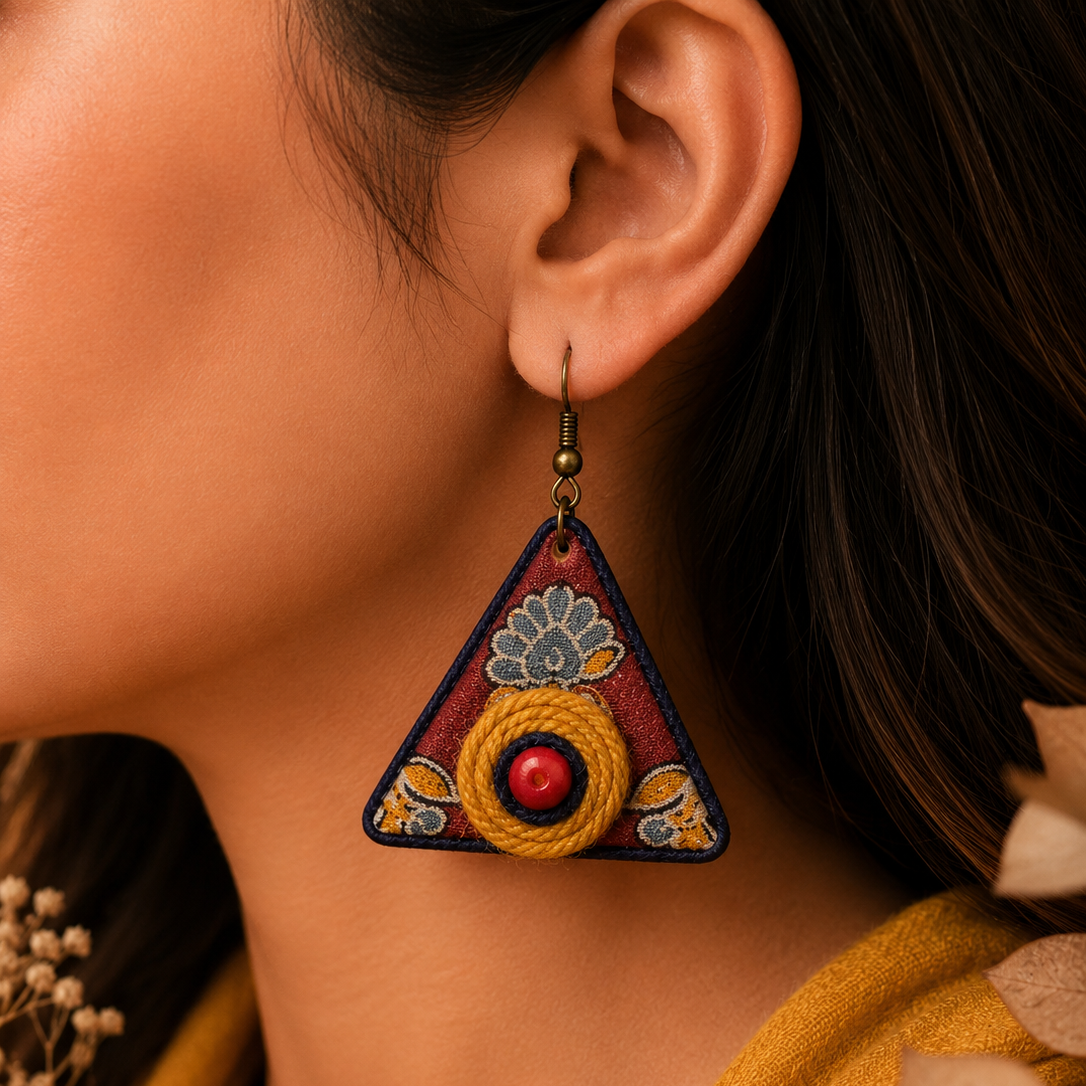 Handmade Fabric Earrings (Triangle shape)