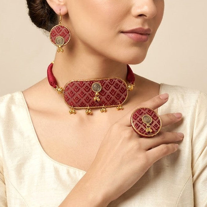 Handmade Woven Silk Fabric Ethnic Jewellery Sets
