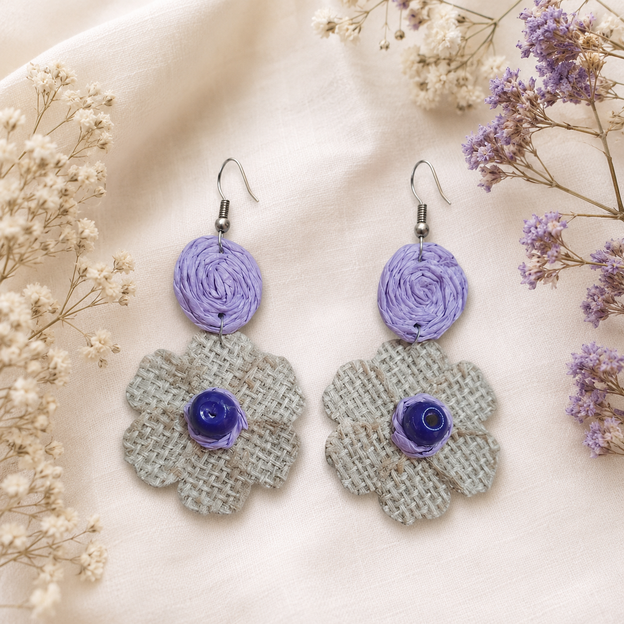 Boho Jute Flower Earrings