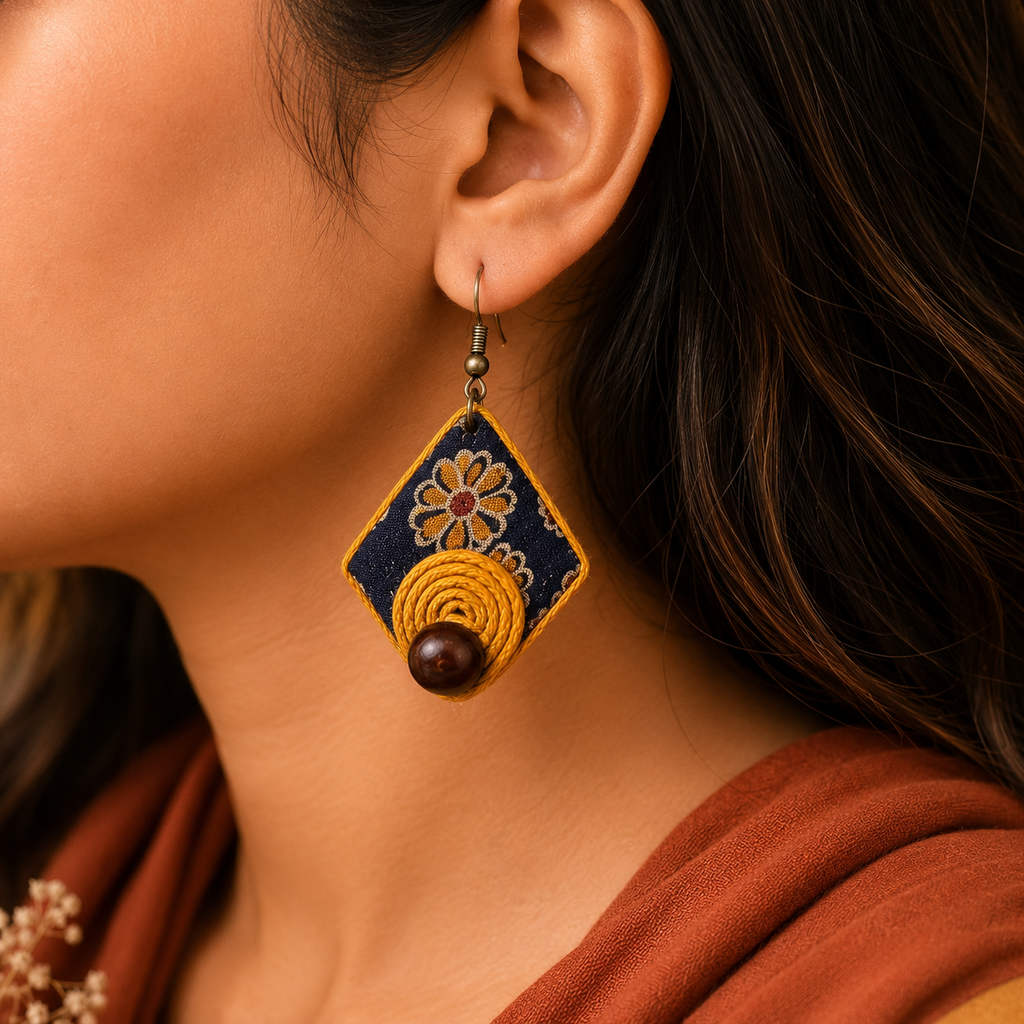 Handmade Fabric Earrings (Triangle shape)