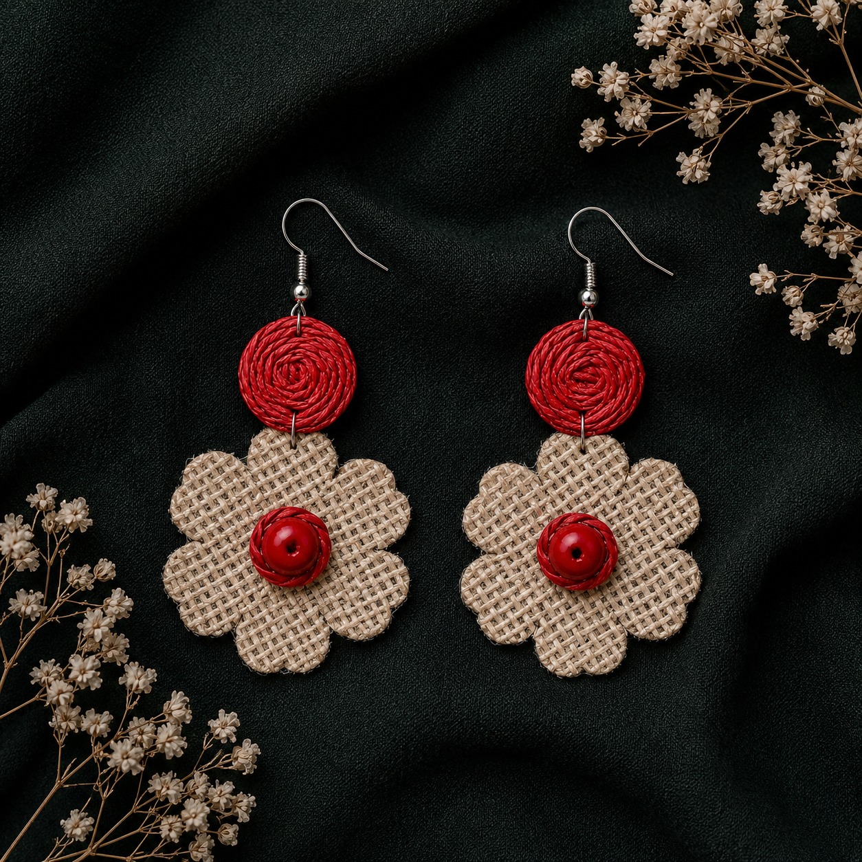 Boho Jute Flower Earrings