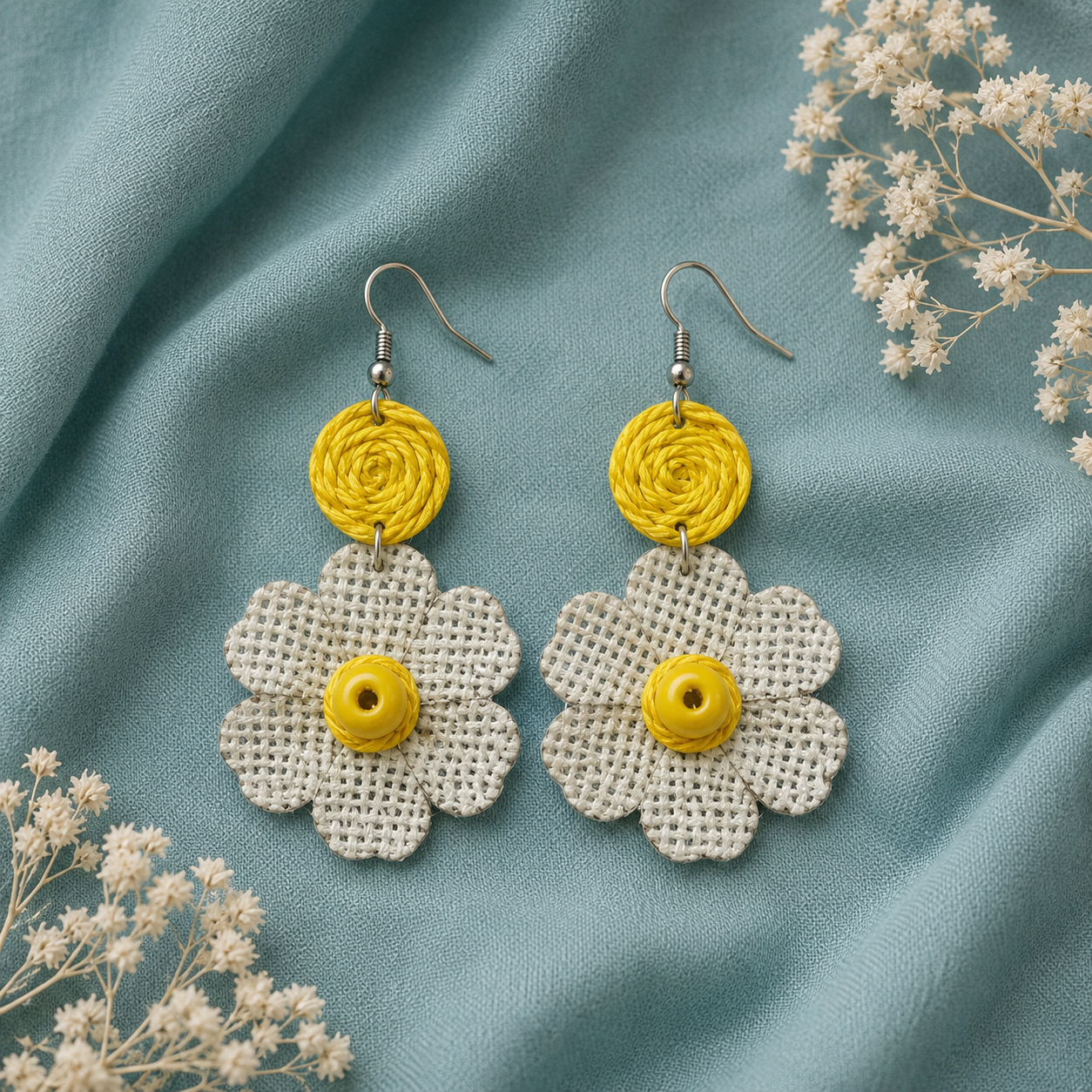 Boho Jute Flower Earrings