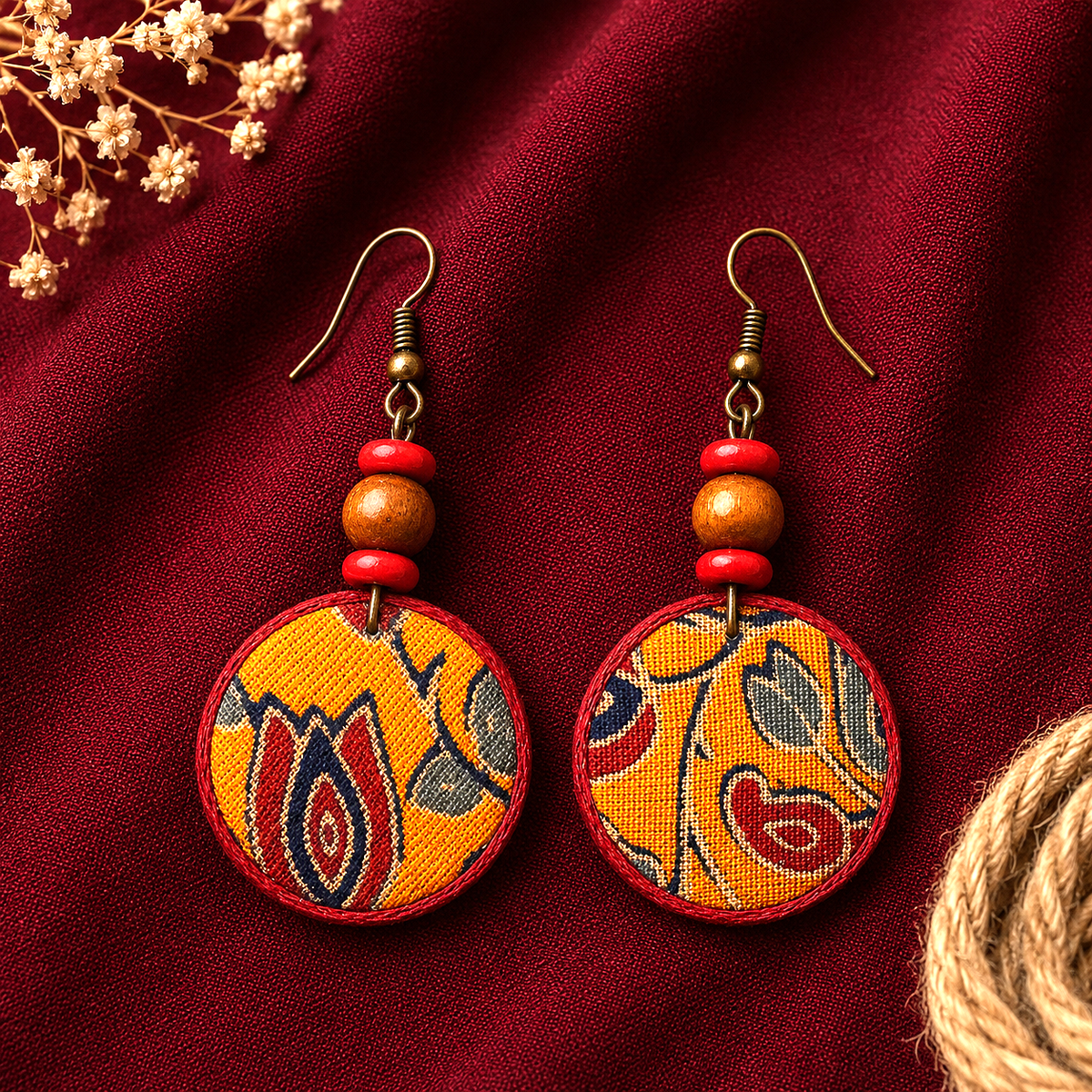 Handmade Fabric Earrings (Round Shape)