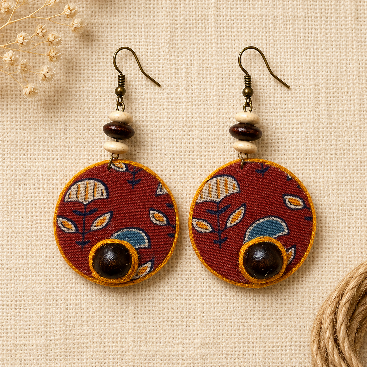 Handmade Fabric Earrings (Round Shape)