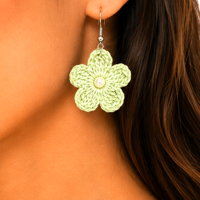 Handmade Crochet Flower Earrings Plain in Multicolour