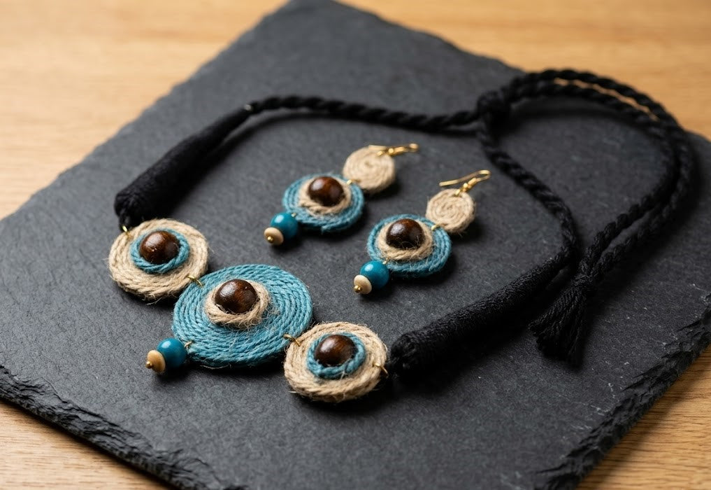 Boho Jute Jewelry Set – Necklace & Earrings, Ring