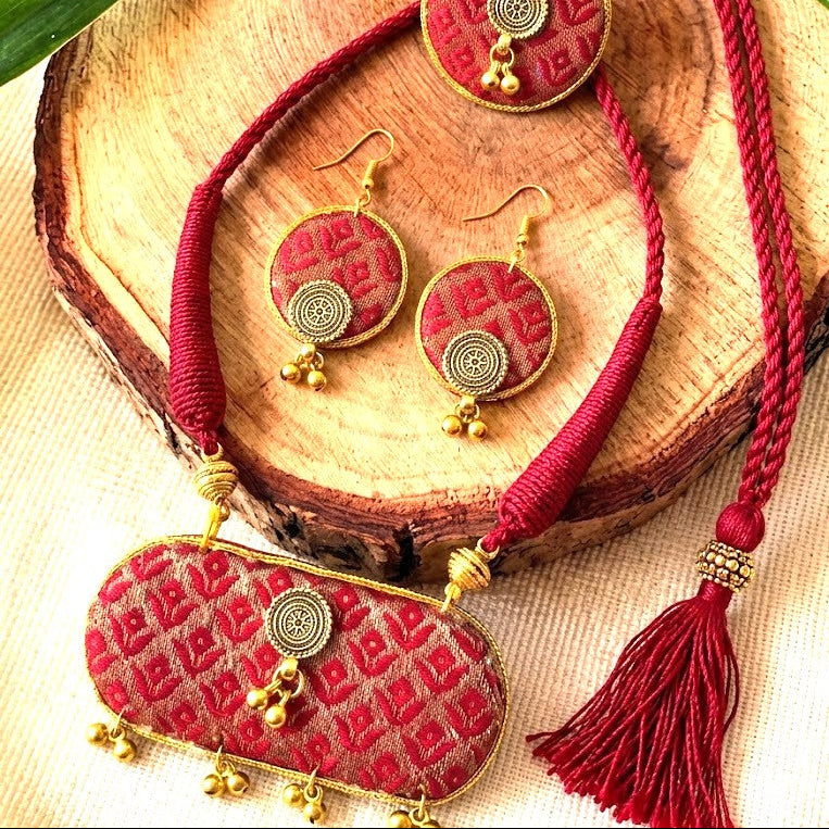 Handmade Woven Silk Fabric Ethnic Jewellery Sets