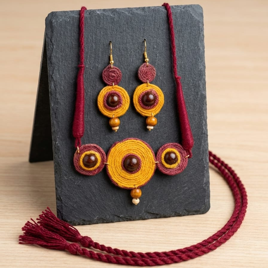 Boho Jute Jewelry Set – Necklace & Earrings, Ring